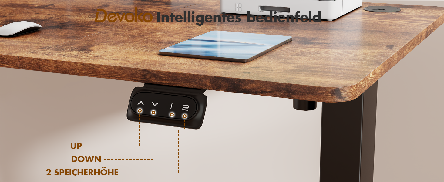Devoko Electric Height Adjustable Standing Desk - Ergonomic Sit-Stand Computer Desk with Memory Function (White, 120 x 60 cm)