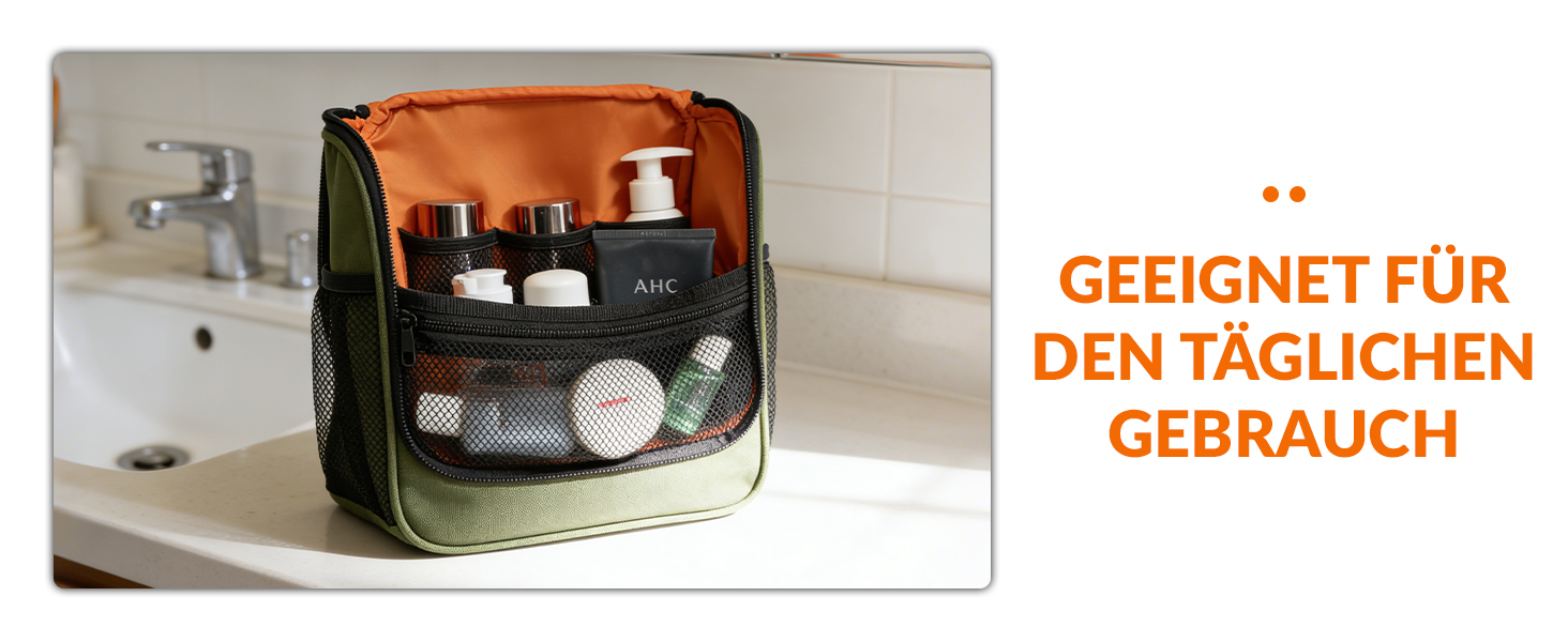 Чоловіча та жіноча дорожня косметичка Kulturbeutel Reise, водонепроникна, з гачком для підвішування, 7 відділень для кемпінгу та подорожей (зелена)