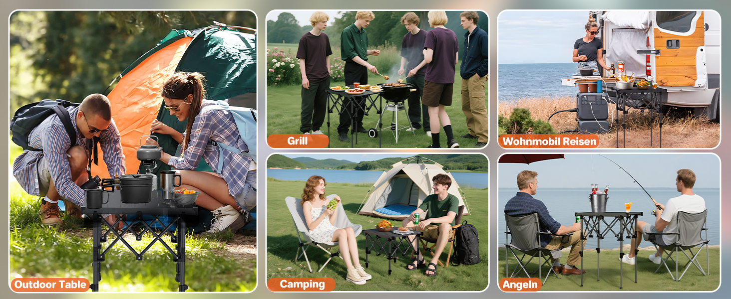 Складаний туристичний стіл Funykich 82x40 см, регулювання висоти (44/70 см), з сітчастою кишенею, для пікніка, кемпінгу, BBQ, саду