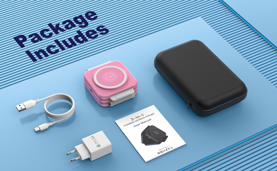 3-в-1 Бездротова зарядка для Apple Watch та iPhone (Рожева)