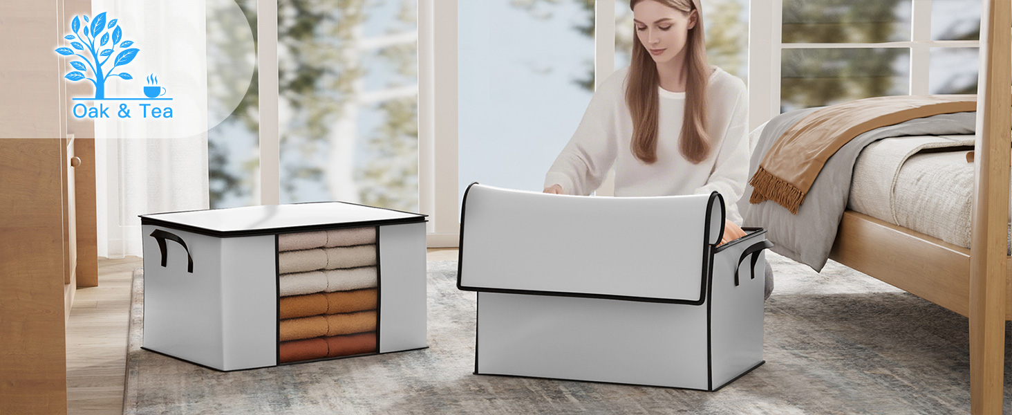 Контейнер для зберігання одягу та взуття Oak & Tea 90L з прозорим віконцем, водонепроникний, 60x43x35 см