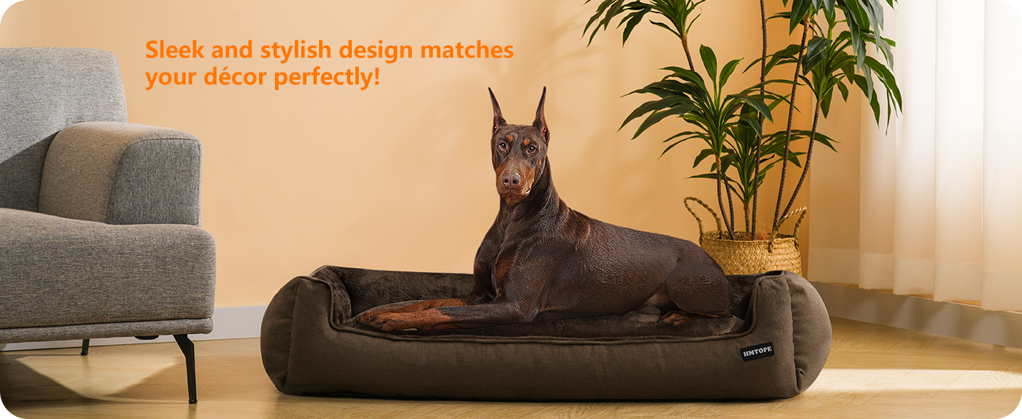 HMTOPE Dog Bed, Dog Sofa, Dog Cushion, Dog Basket, Removable and Washable, 110 x 86 x 26 cm (L 120 x W 90 x H 30 cm, Brown)