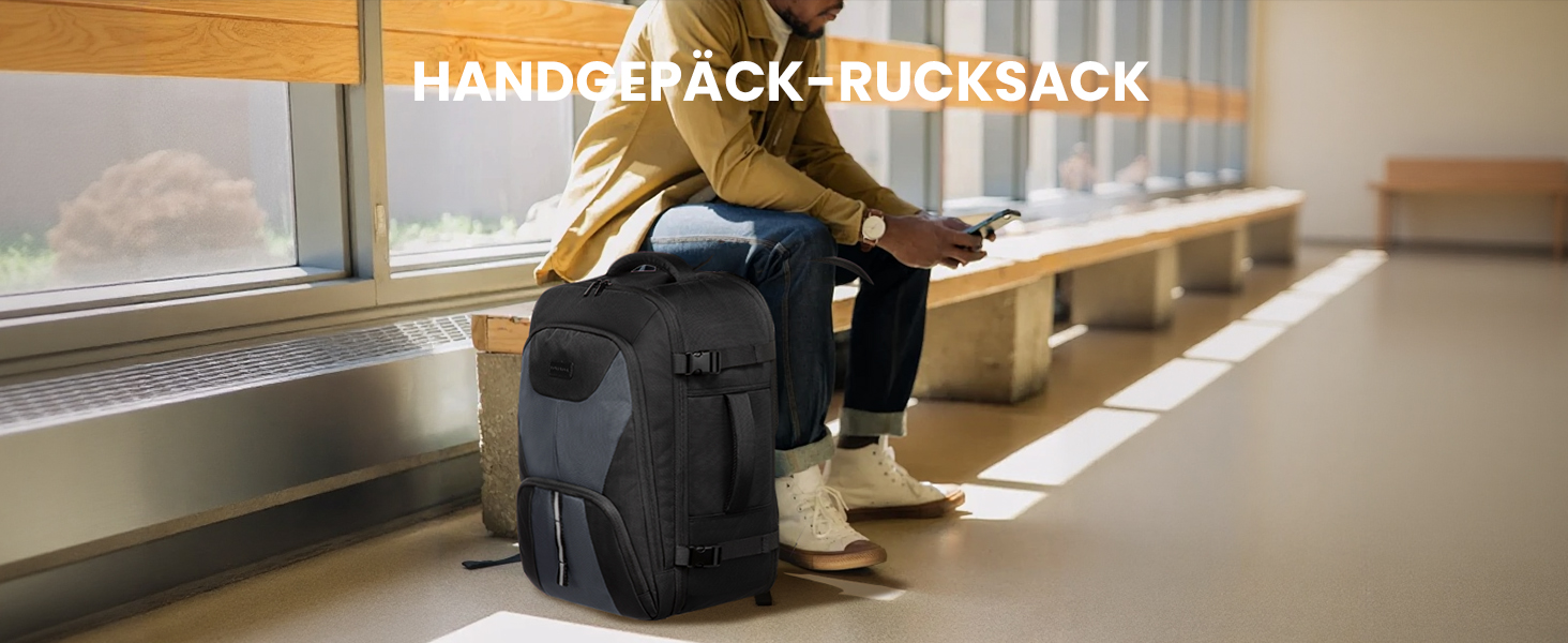 LOVEVOOK Рюкзак для ручної поклажі, великий, розширюваний, туристичний, чоловічий, для ноутбука 17 дюймів, 50L, чорно-сірий