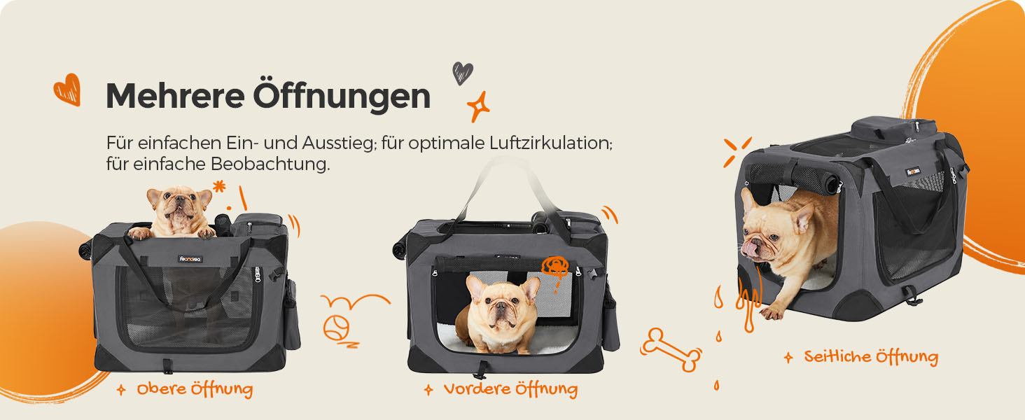 Клітка для собак Feandrea, переноска для собак, середнього розміру, сіра, 60 x 42 x 42 см