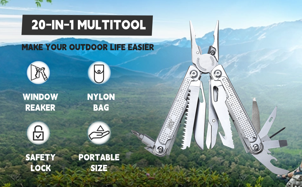Багатофункціональний інструмент SQT Multi-Tool 18 в 1 з плоскогубцями – Набір викруток та ножиць з нержавіючої сталі, для кемпінгу та DIY, з нейлоновим чохлом (Подарунок для майстрів)