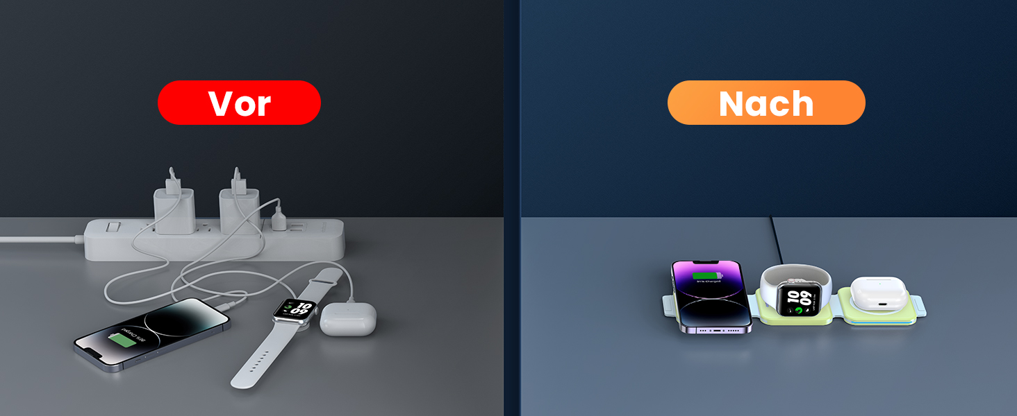 3-в-1 Бездротова зарядка для Apple Watch, iPhone та AirPods (жовта)