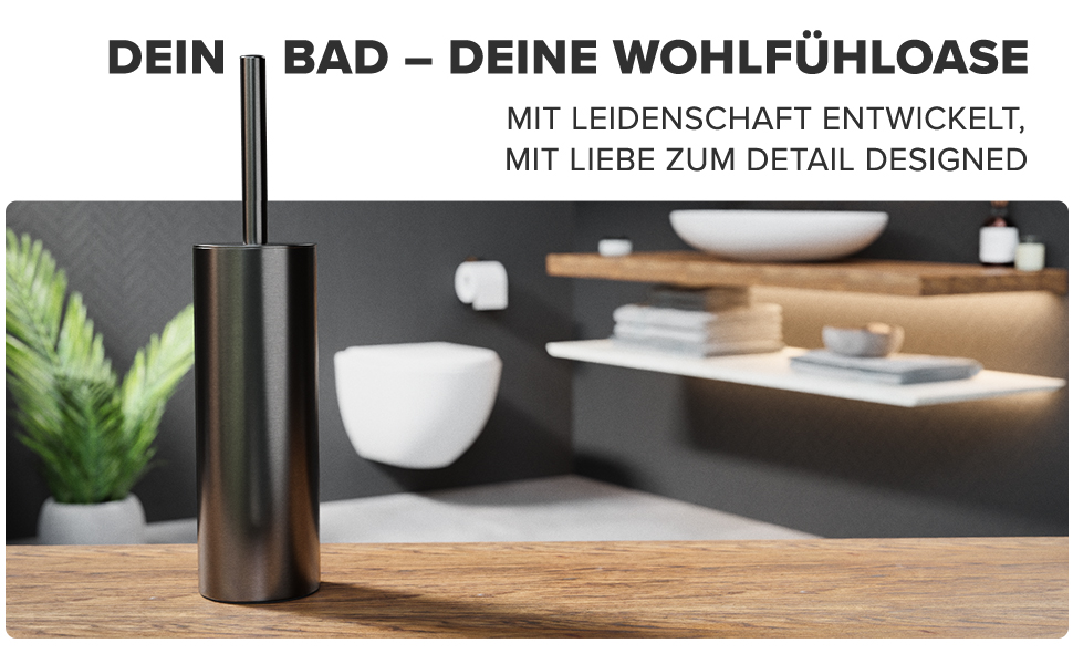 Торгова ручка для унітазу Ingoy | Силіконова щітка для унітазу | Чорна | з нержавіючої сталі з кришкою, для ванної та гостьового WC | Замінний насадок | Стильний дизайн (Бронза À Canon)