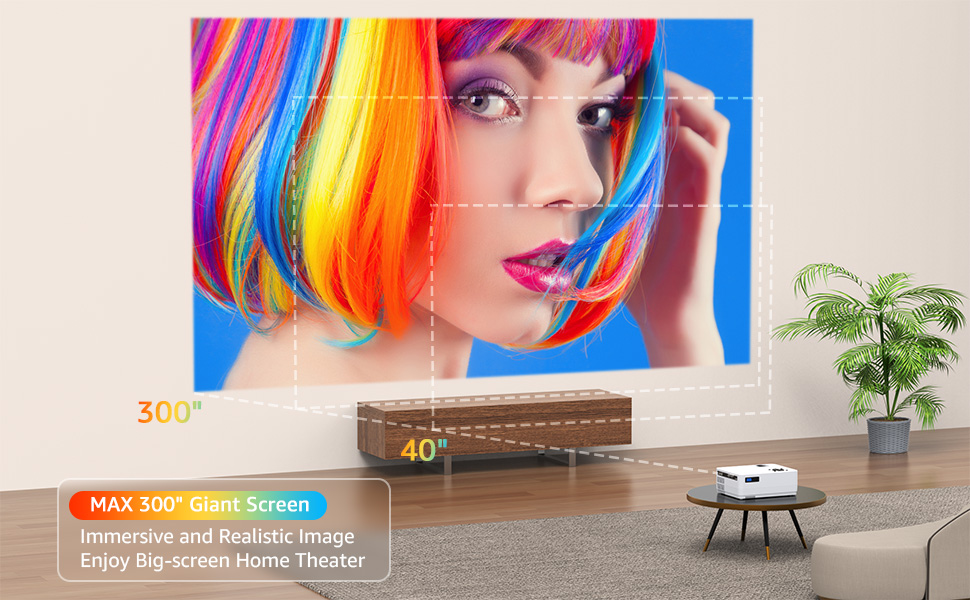 Проектор Nativer 1080P з Wi-Fi та Bluetooth, Full HD для кінотеатру на відкритому повітрі, 300-дюймовий дисплей, 4K, сумісний з iOS/Android/PC/XBox/PS4/TV-Stick/HDMI/USB, білий