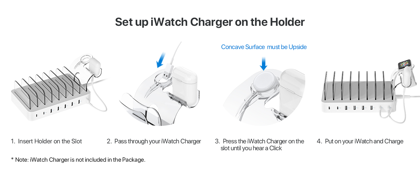 SooPii Зарядна станція USB-C 8 портів з PD 20W, кабель USB 8 шт., тримач для Apple Watch та AirPods - Біла