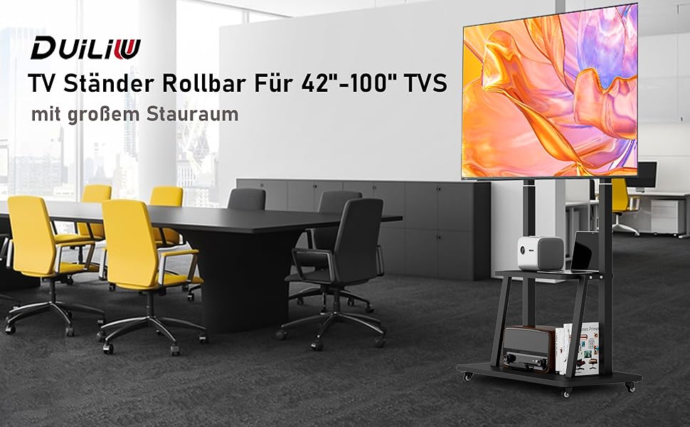 Мобільна підставка для телевізора з колесами 42-100 дюймів, регульована по висоті, VESA 900x600, до 82 кг