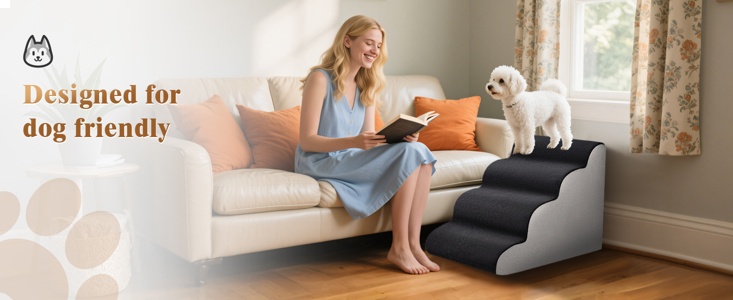 Сходинки для тварин JUOIFIP на 4 сходинки, для маленьких собак, з щільним губчатим матеріалом, неслизькі чорно-сірі сходинки для собак та котів