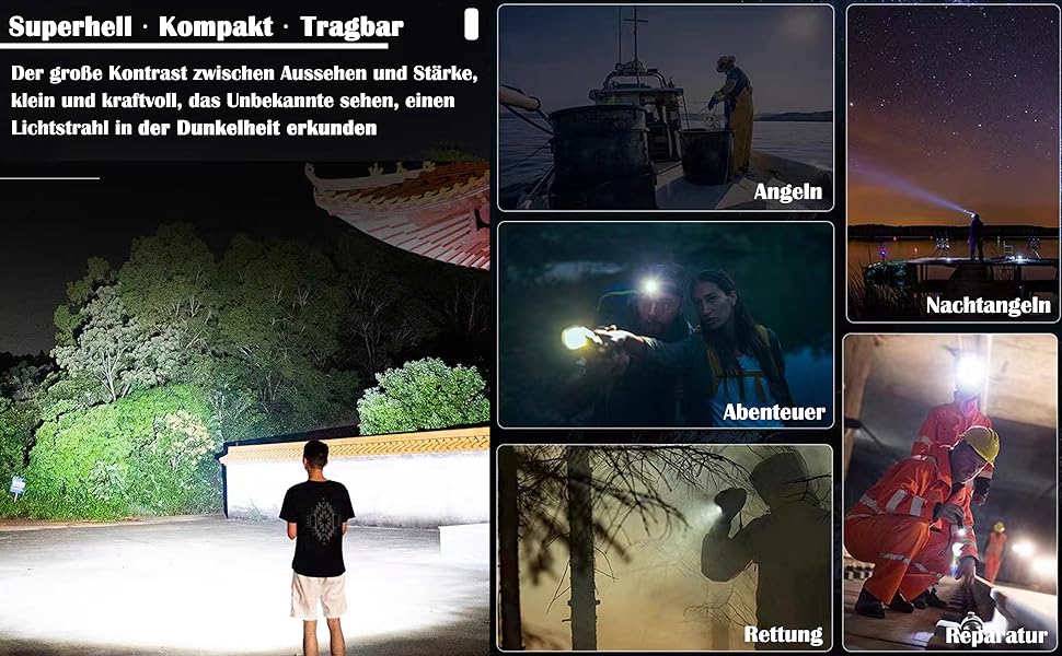 LED ліхтарик ASORT Mini 5000 Lumen: 5 режимів, магніт, водонепроникність IPX6, для кемпінгу та активного відпочинку