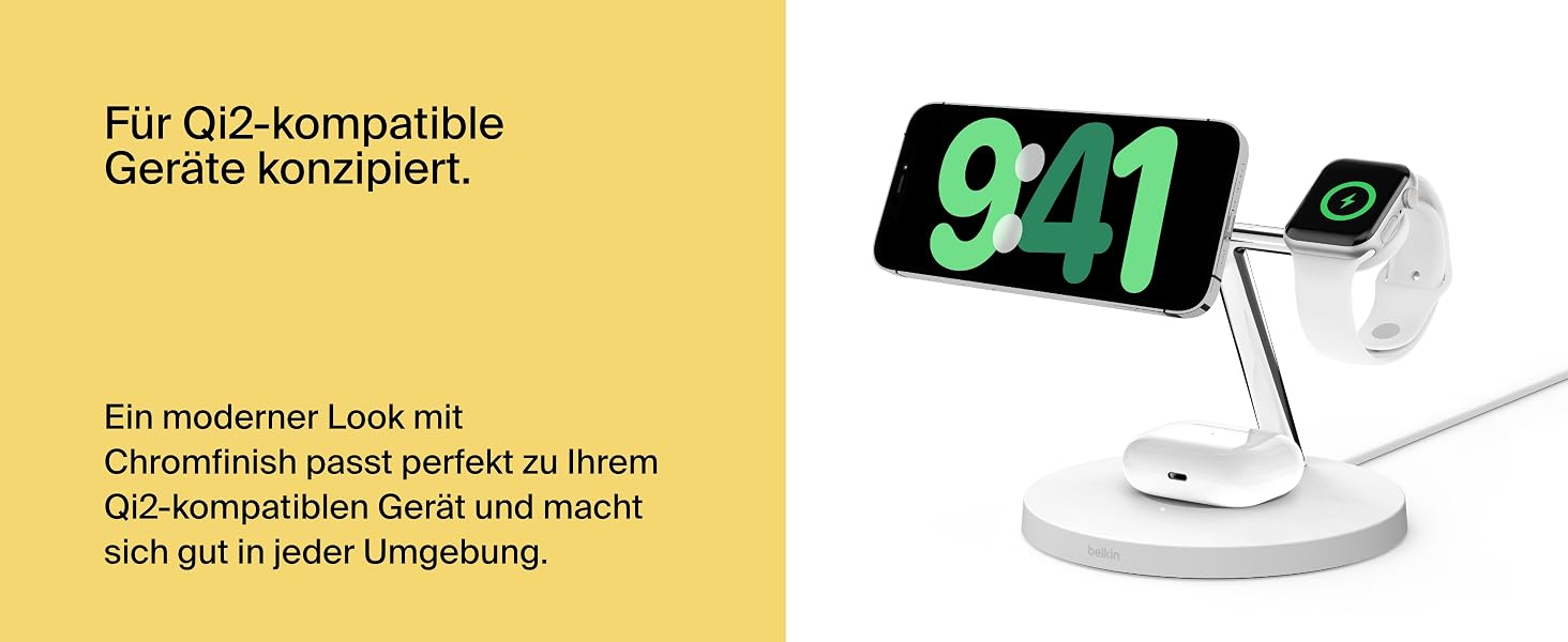 Belkin BoostCharge Pro 3-в-1 MagSafe Бездротове зарядне пристрої для iPhone 13, Apple Watch та AirPods (15W, білий, сумісний з MagSafe/Qi2)