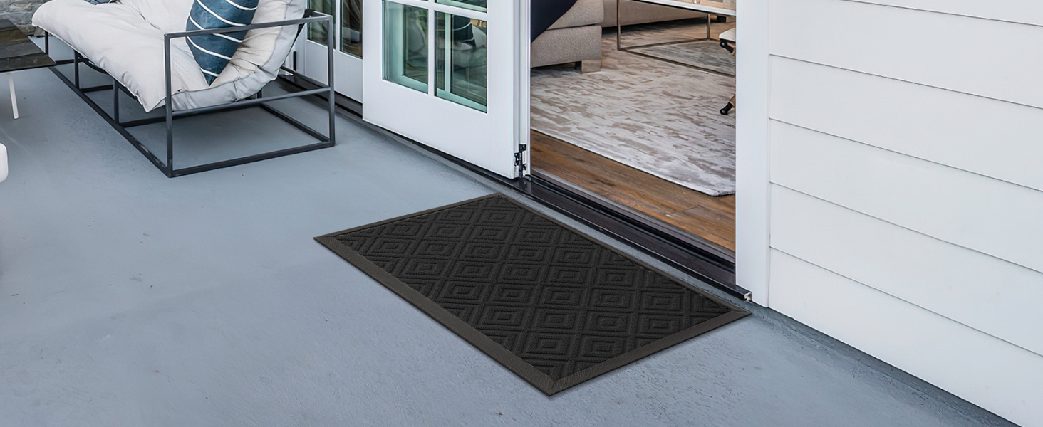Килимок для взуття LEKEEPGO 60x90 см, чорний, гумовий, протиковзкий, для вулиці та дому, з дренажем, праний, для вхідних дверей