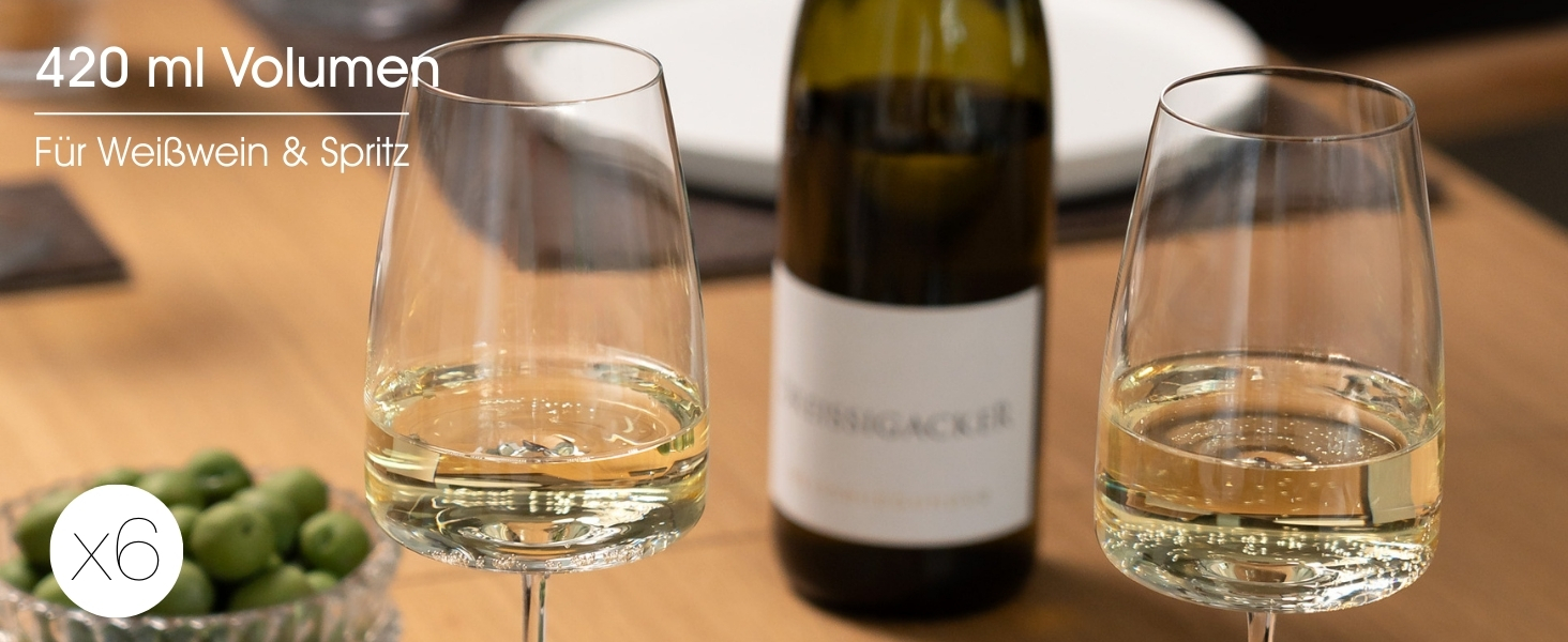 Набір білих келихів 6 шт. об'ємом 420 мл з мікрофіброю – Елегантні келихи для вина та Aperol Spritz – придатні для миття в посудомийній машині, безпечно упаковані, Made in Europe