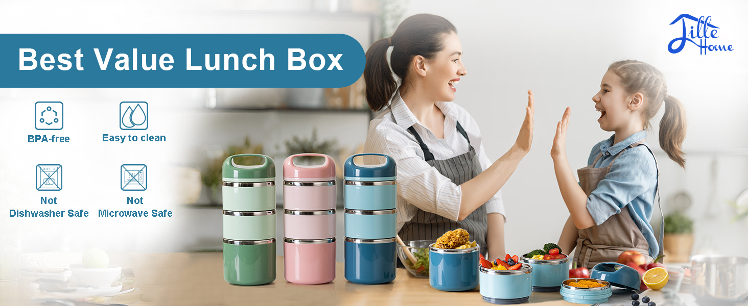 Ланчбокс Lille Home з нержавіючої сталі 1.43л, 3-рівневий, ізольований, без BPA, для їжі на виніс, підходить для жінок та чоловіків (блакитний)