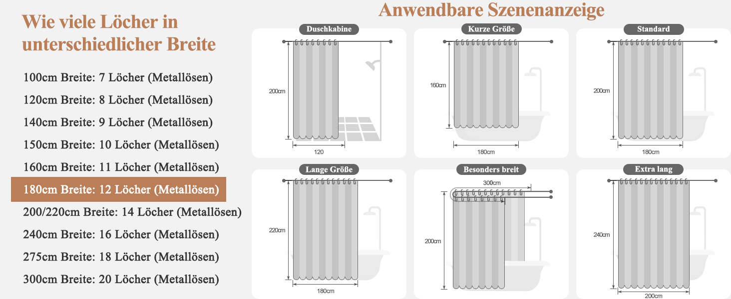 Штора для душу EurCross 180x200 см, текстильна, водонепроникна, бежева. З антигрибковим покриттям, машинне прання, з 12 кільцями