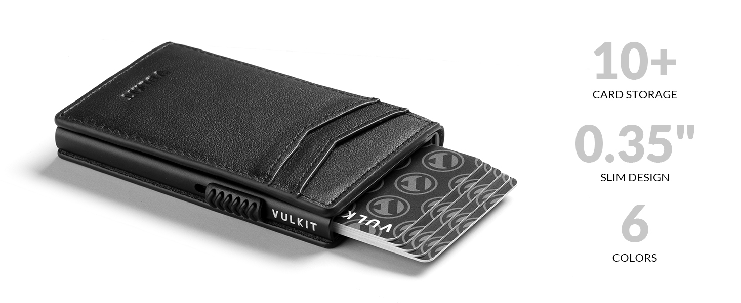 Кредитне портмоне VULKIT з RFID захистом, шкіряне, автоматична висувна картка, для карток та нотаток, чорне