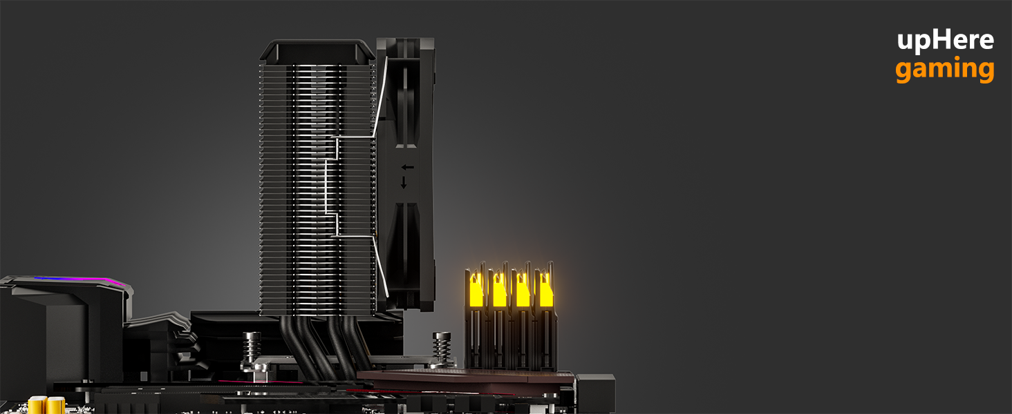 upHere Охолоджувач CPU з 4 Heatpipe, сумісний з Intel 2011/2066 (X79/X99) та AM5/AM4, 120мм вентилятор PWM
