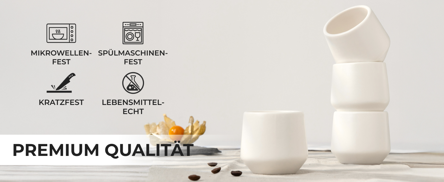 Набір чашок для еспресо Miamio (4 шт., 90 мл) - керамічні чашки без ручки, товстостінні, для мокко, білий колір, Luxe Collection