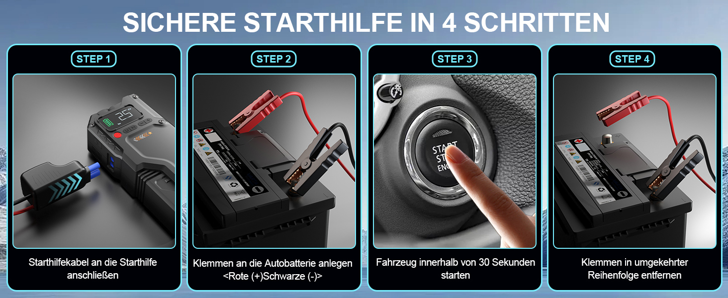 Powerbank для автомобіля Starthilfe з компресором 150PSI, 6000A, 12V, для бензинових та дизельних авто (до 10л), QC3.0, LCD, ліхтарик