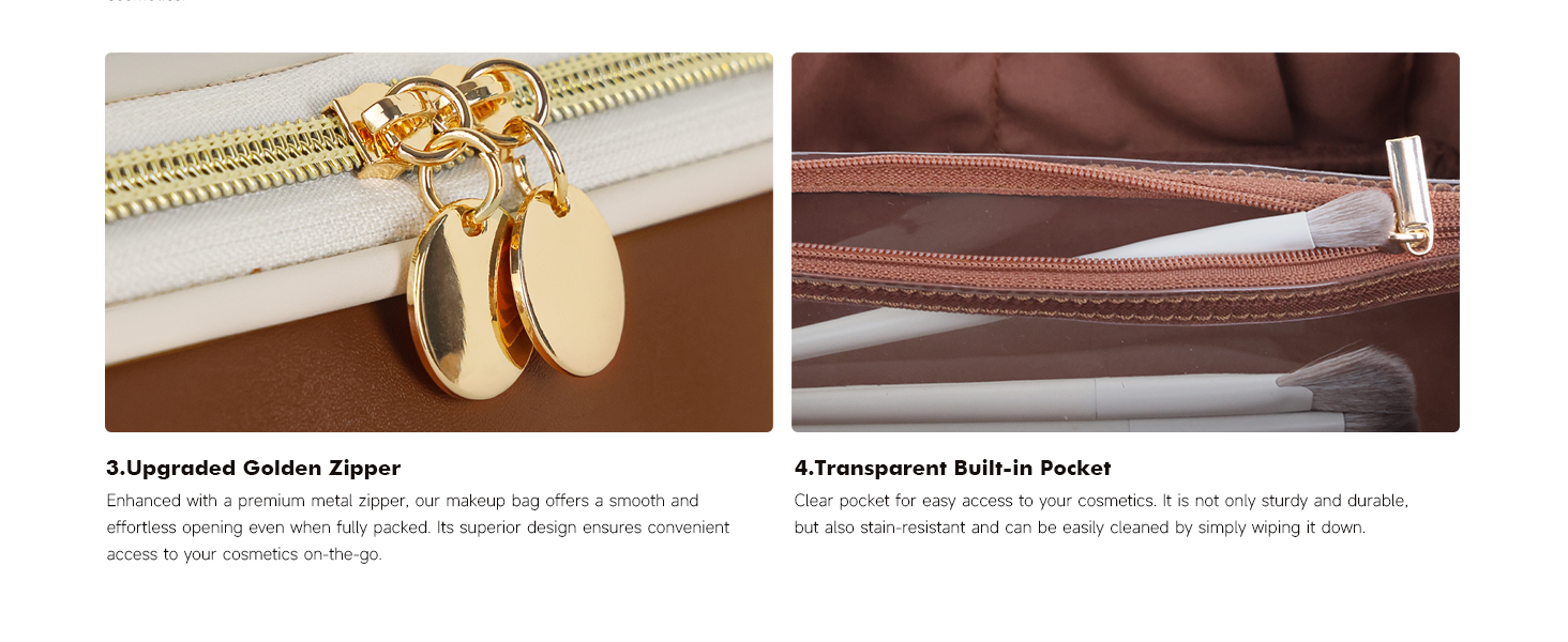 Косметичка велика містка для подорожей, водонепроникна з PU-шкіри, з прозорими роздільниками та ручкою (M, темно-коричнева)