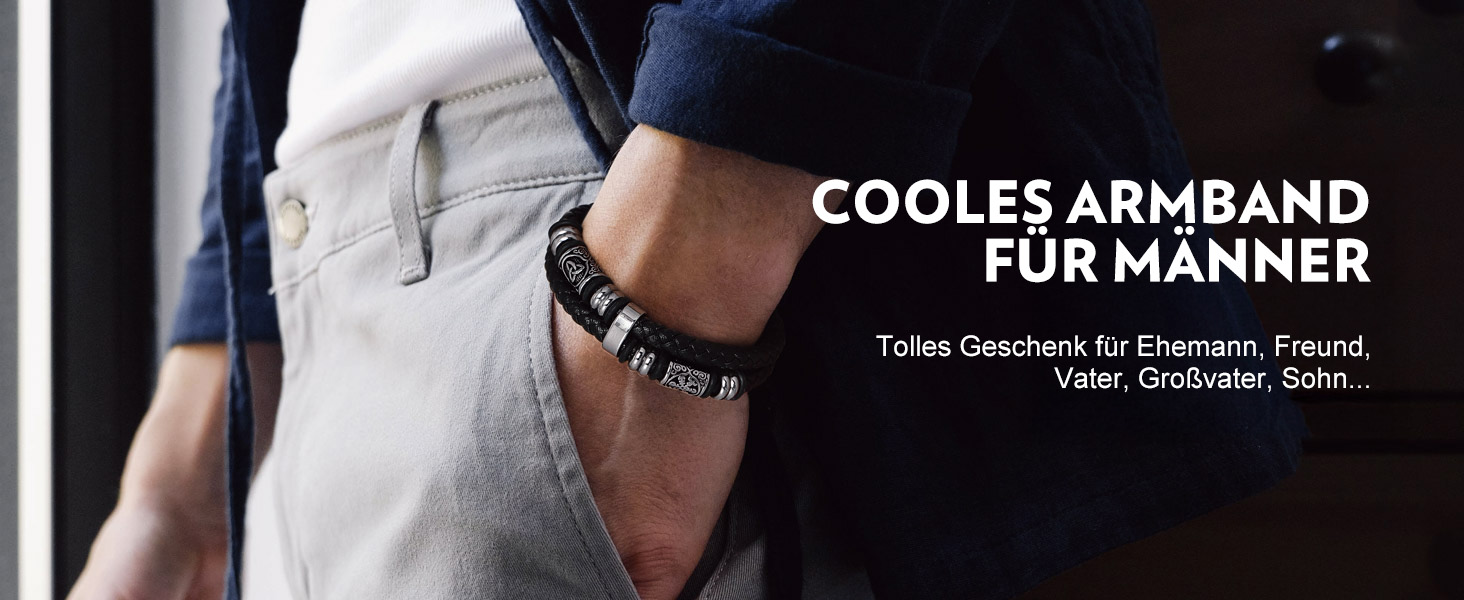 Чоловічий шкіряний браслет Bandmax з плетінням, чорний. Магнітна застібка, регульована довжина 19/21/23 см. Аксесуар для чоловіків у стилі вікінг.