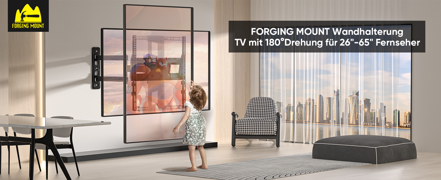 Настінний кронштейн для ТБ FORGING MOUNT 550мм для телевізорів 25-65 дюймів до 40кг, поворотний та нахильний з довгим плечем, VESA до 600x400 мм