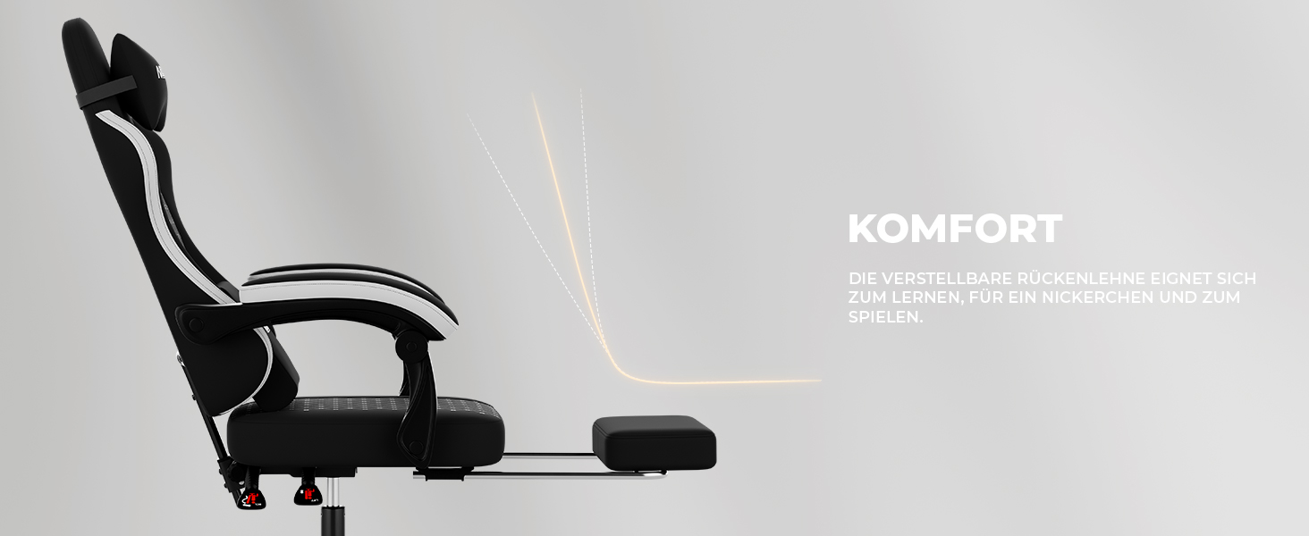 Геймерське крісло Ergonomic з підставкою для ніг та підтримкою спини, регульоване, для дому, офісу, кіберспорту (чорно-біле)