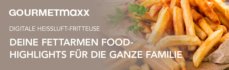 Фритюрниця повітряна GOURMETmaxx XL 6.2 л з цифровим дисплеєм та таймером | 8 програм, 1500 Вт | Без запаху, низький вміст жиру, економія енергії