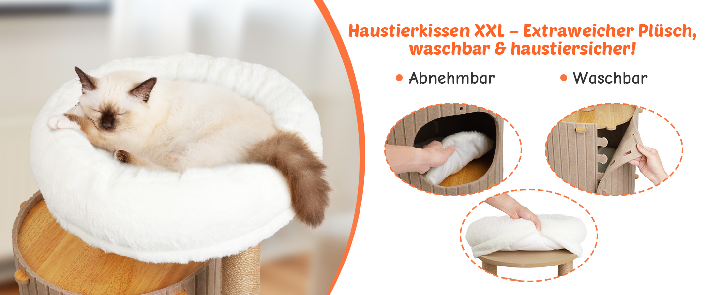 Котячий будиночок з подряпальником - великий, стійкий, з біо-льону, для котів до 25 кг (Бежевий)