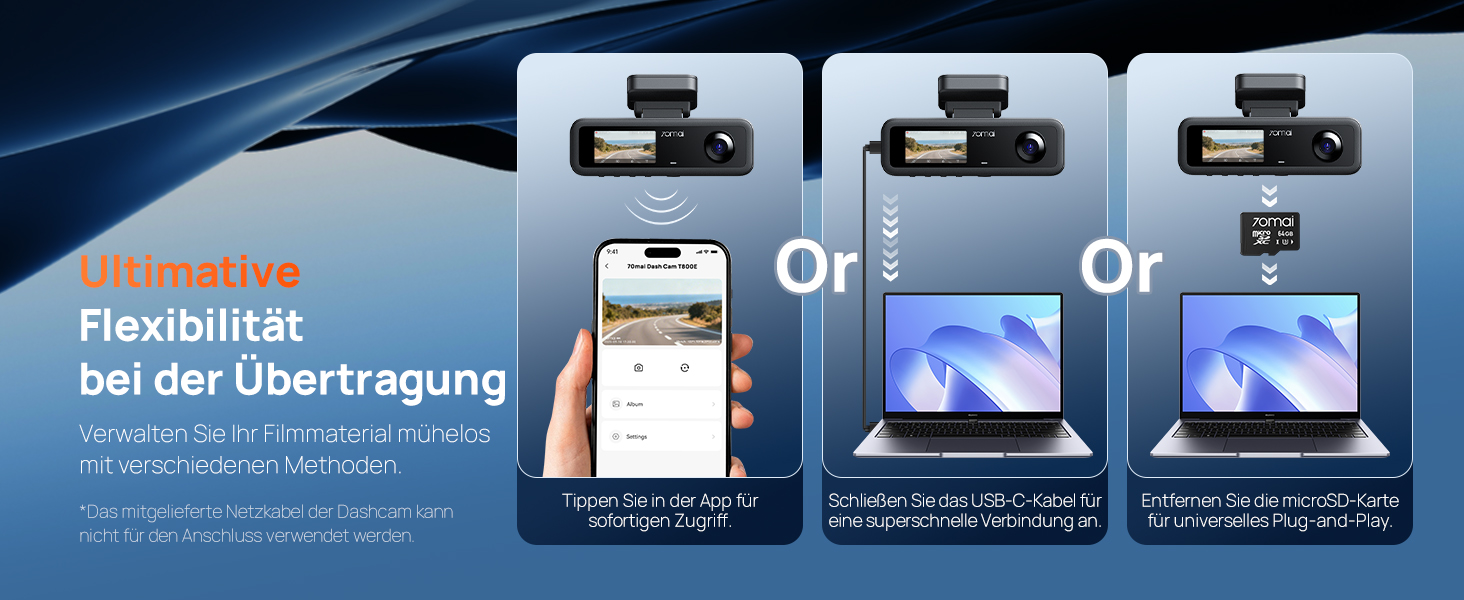 Автомобільний відеореєстратор 70mai T800E 4K 3-канальний (передній, внутрішній, задній) з HDR, ІЧ-нічним баченням, GPS, WiFi 6 та карткою пам'яті 64GB