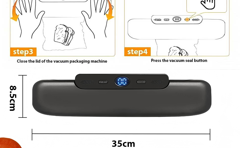 MeteMake Вакууматор автоматичний для продуктів харчування, One-Touch вакуумна запайка, компактна модель (чорний)