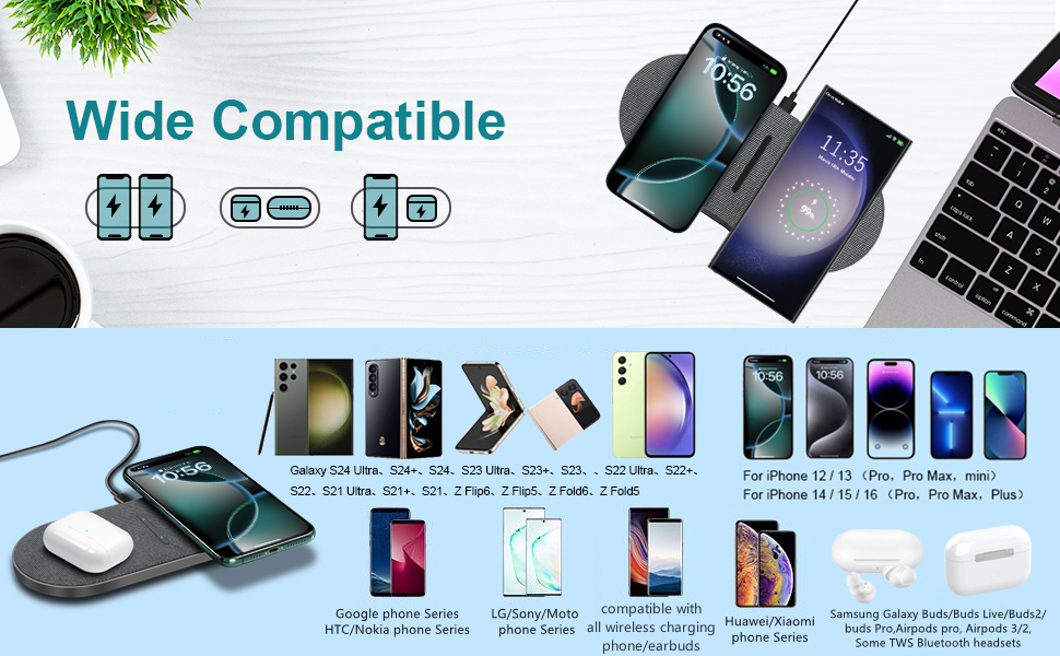 Бездротова зарядка 40W 2 в 1 для iPhone, Samsung, AirPods: швидка зарядка для iPhone 17/16/15/14/13/Pro/Pro Max, AirPods 4/3/Pro, Galaxy S25/Galaxy Buds (сірий)