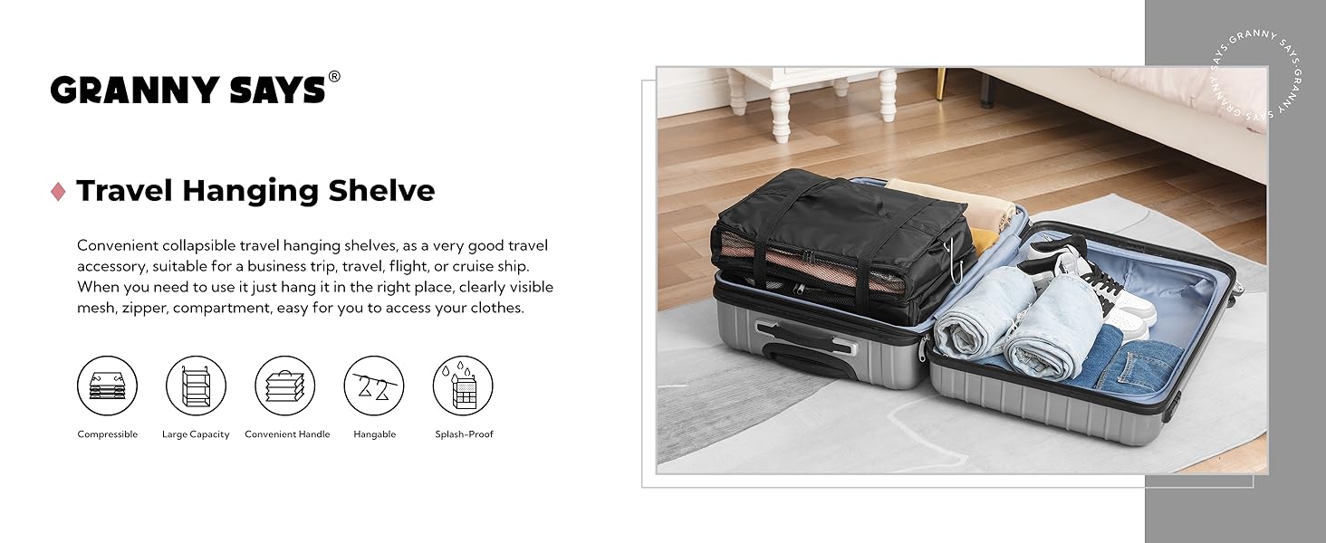 Органайзер для одягу Granny Says з 3 відділеннями, чорний. Підвісний кофр-органайзер для подорожей, компактний, для шафи, у дорогу