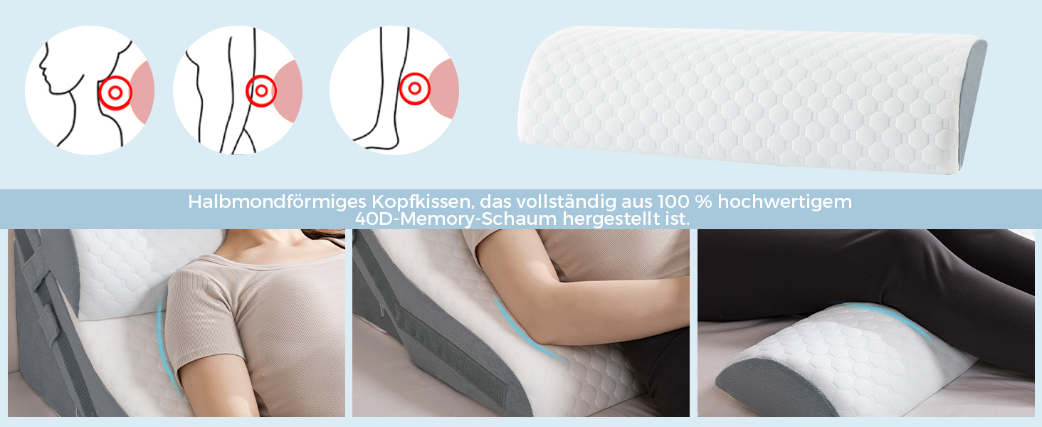 Ортопедичний набір подушок-валиків 3-в-1 для підтримки ніг, колін, профілактики апное та болю в спині. З піною з пам'яті.