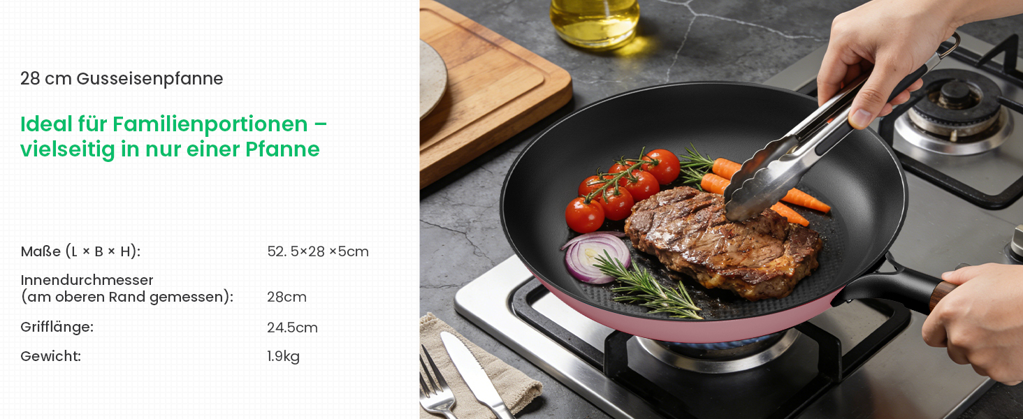 Чавунна сковорода YUTANN для індукції, газу, електроплити (20/24/28 см) рожева - без PFOA, з антипригарним покриттям