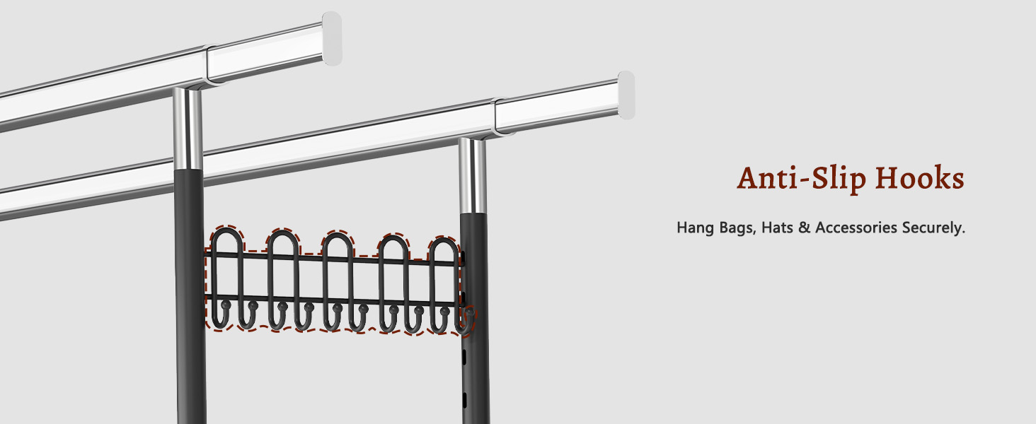 Стійка для одягу на колесах FAVOOOSTY, металева, мобільна, до 200 кг, чорна, 2 стяжки