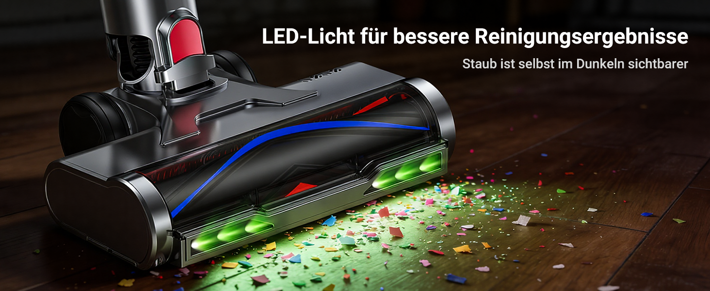 Бездротовий акумуляторний пилосос 58KPa/550W з LED-дисплеєм та антизаплутана щітка, 1.8L, для тварин, килимів, твердих поверхонь та авто, сірий & золотий