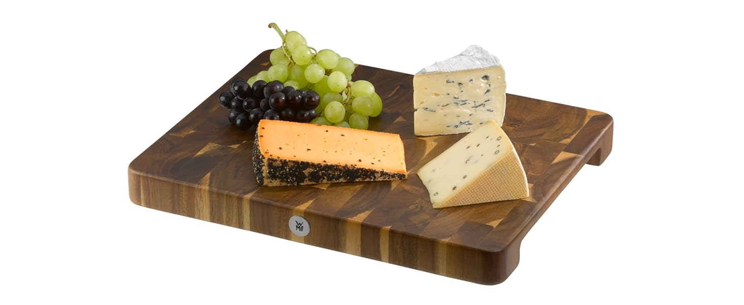 Дерев'яний обробний стіл WMF Schneidebrett Holz, великий, масивний, 40 x 32 x 4 см, акація, захист леза, велика поверхня, кухонний стіл, стильна окантовка, гумові ніжки