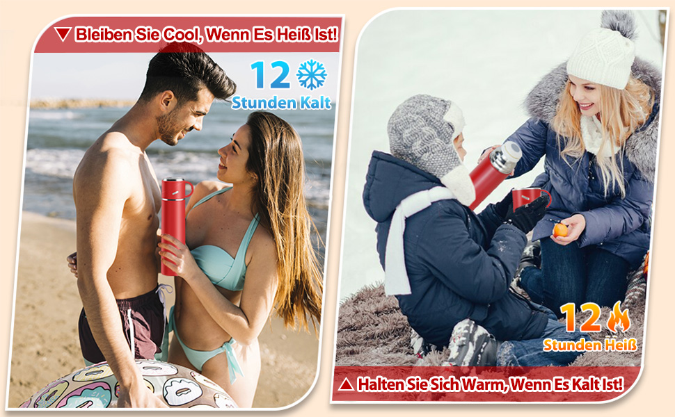 Термос IAGORYUE з нержавіючої сталі, 0.55л, з виливним кришкою та ручкою, подвійні стінки, зберігає тепло/холод до 12 годин, для спорту, офісу, відпочинку на природі (червоний)