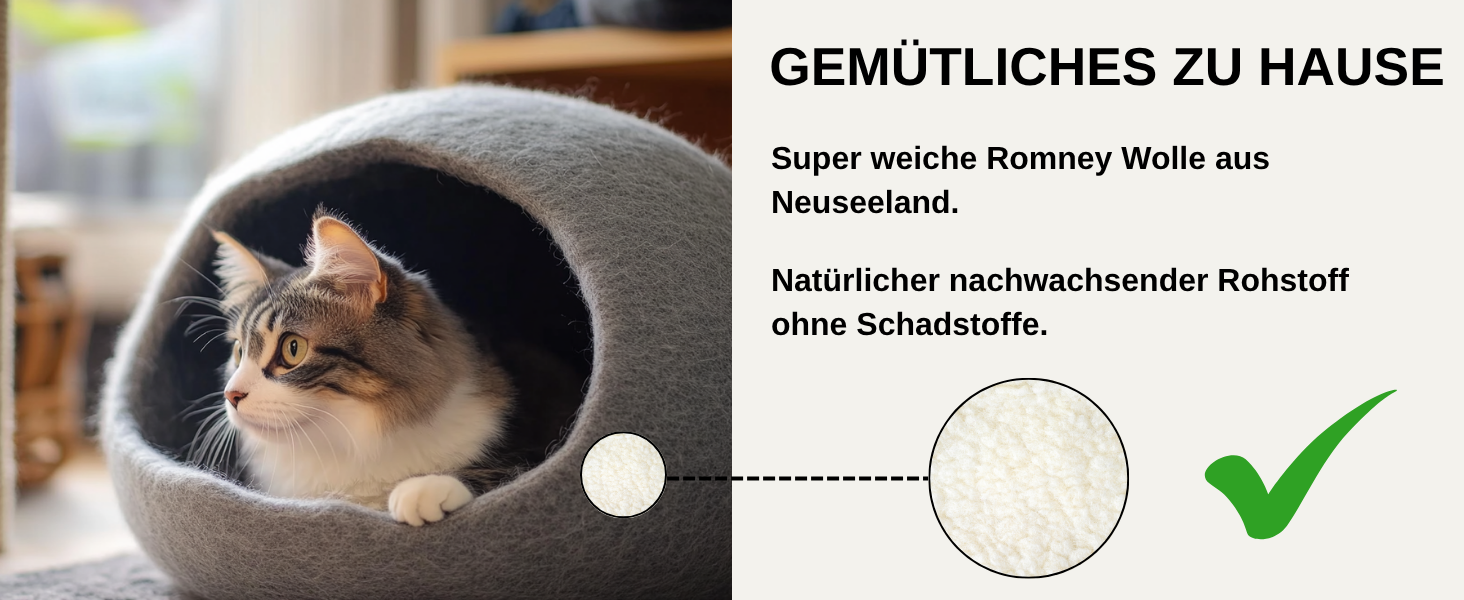 Кігтечка-будиночок для котів XL з ромні вовни - м'яке та комфортне ліжко для котів, 3 кольори, сірий