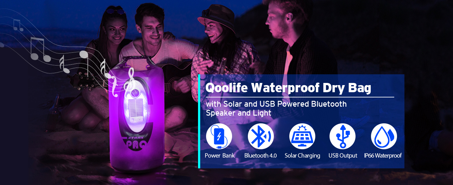 Водонепроникний рюкзак-мішок Dry Bag 20 л із Bluetooth-колонкою для каякінгу, туризму, човна, рафтингу