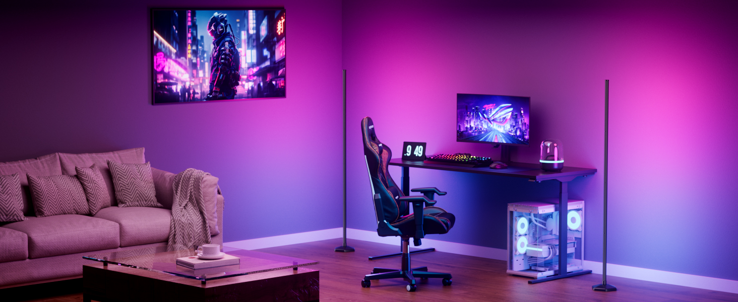 LED-підлогова лампа WISIMMALL з RGBIC підсвічуванням, 170 см, диммування, керування пультом/додаток, 16 млн кольорів, 300 режимів, музичний синхронізатор для вітальні, спальні, ігрової кімнати