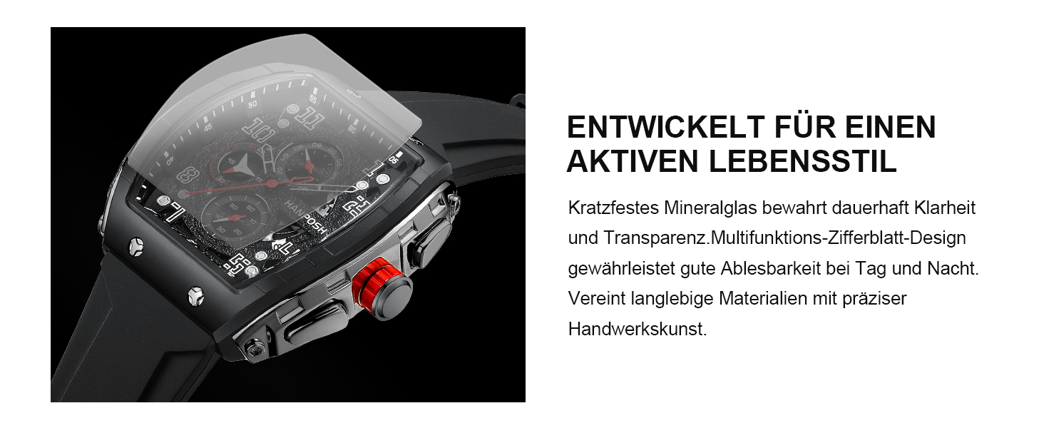 HANPOSH Чоловічий годинник: аналоговий кварцовий годинник з водозахистом, спортивний стиль, тактичний дизайн (чорний)