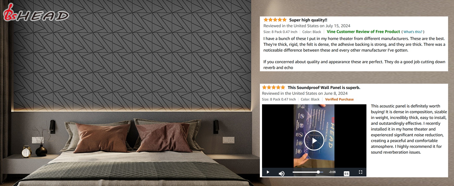 Акустичні панелі BSHEAD самоклеючі для звукоізоляції стін, шумопоглинаючий пінополіуретан 30x30x1.2 см, чорний