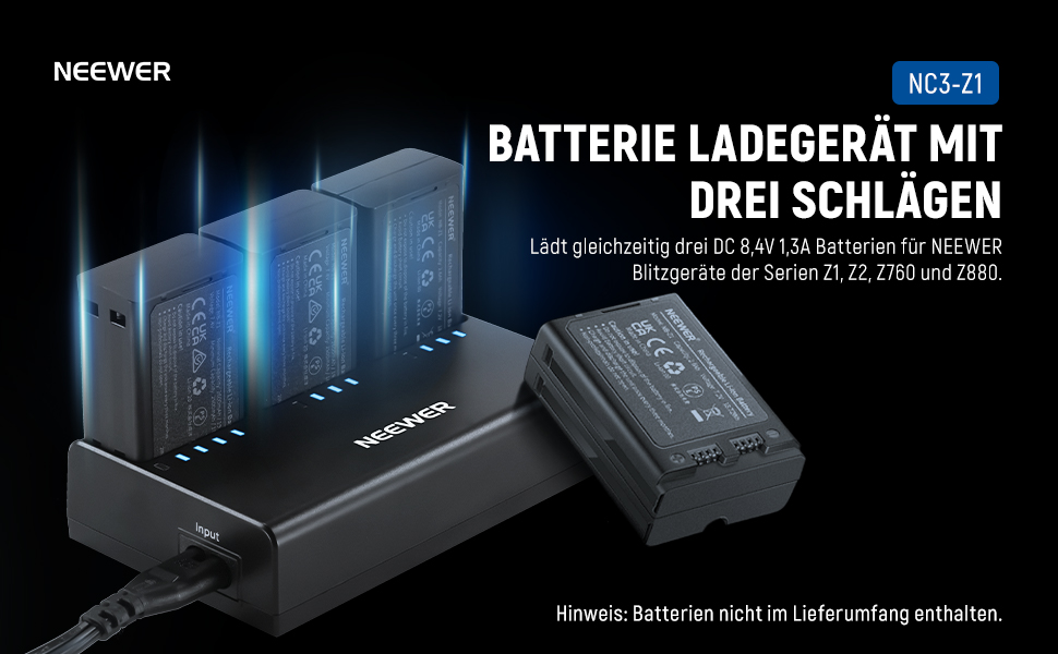 Зарядний пристрій для спалахів NEEWER Z2, Z1, Z760, Z880 (3 слоти), 7.4V/2600mAh, Li-Ion, з адаптером живлення (EU)