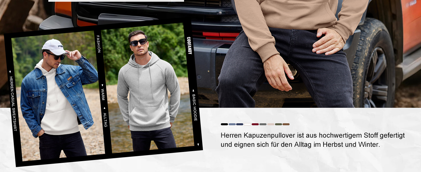 Світшот з капюшоном чоловічий COOFANDY, теплий, з кишенями, бавовна, білий XL