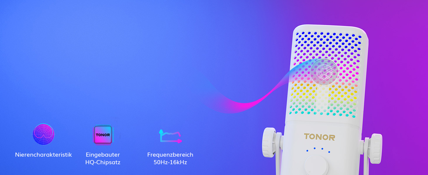 TONOR TCX3 Мікрофон для геймінгу з RGB підсвічуванням, конденсаторний, з регулюванням гучності та моніторингом, 30 годин роботи від акумулятора, сумісний з Xbox, Capture картами, для стрімінгу та подкастингу