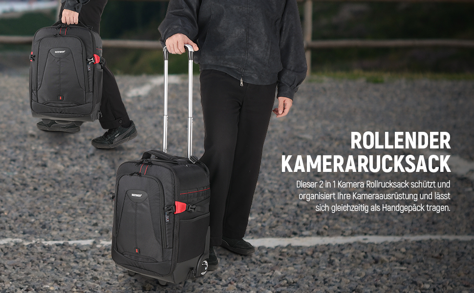 Рюкзак-тележка для камери NEEWER 2-в-1 NW-DA410T: водонепроникний, знімний, для фотообладнання та ноутбука